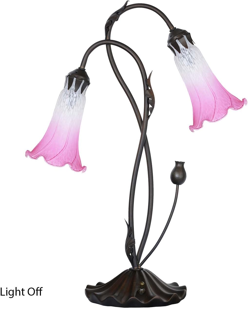 Bieye L10847 Lámpara de mesa de cristal soplado con flores de lirio para decoración de sala de estar y dormitorio (2 luces, rosa)