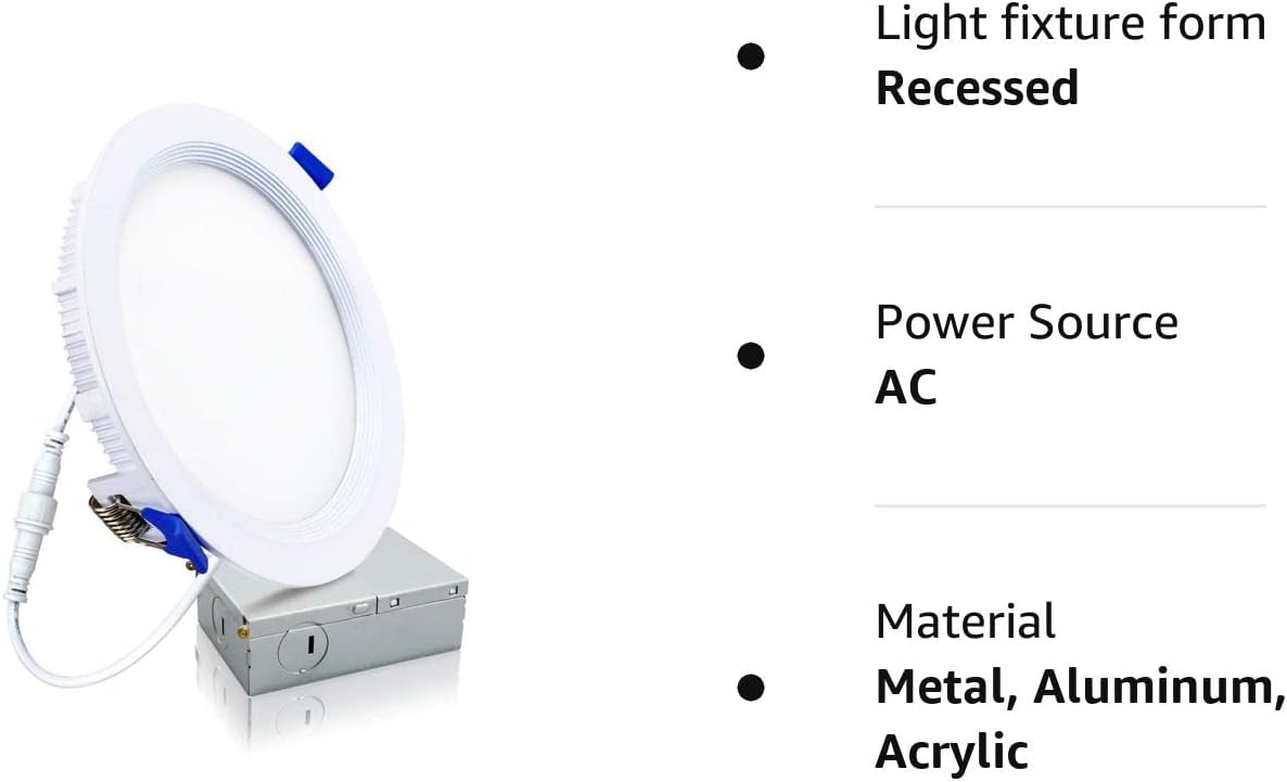 ECOELER Luz empotrable LED delgada de 6 pulgadas con caja de conexiones, iluminación de techo de oblea regulable, borde deflector antirreflejo, luz