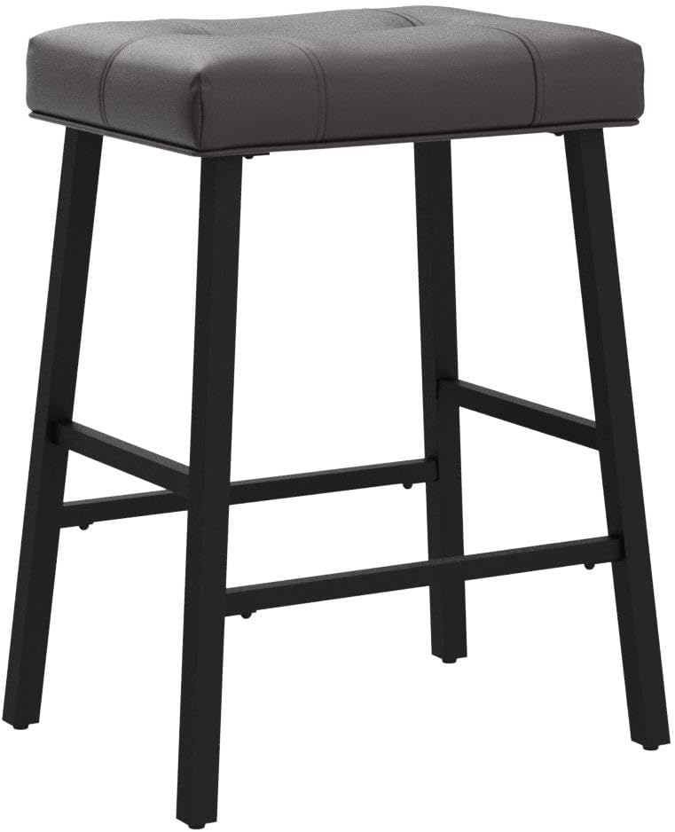 KR302PBR – Juego de 2 taburetes de bar de altura de mostrador de cocina con acolchado de asiento de piel sintética, taburetes de cocina para isla de