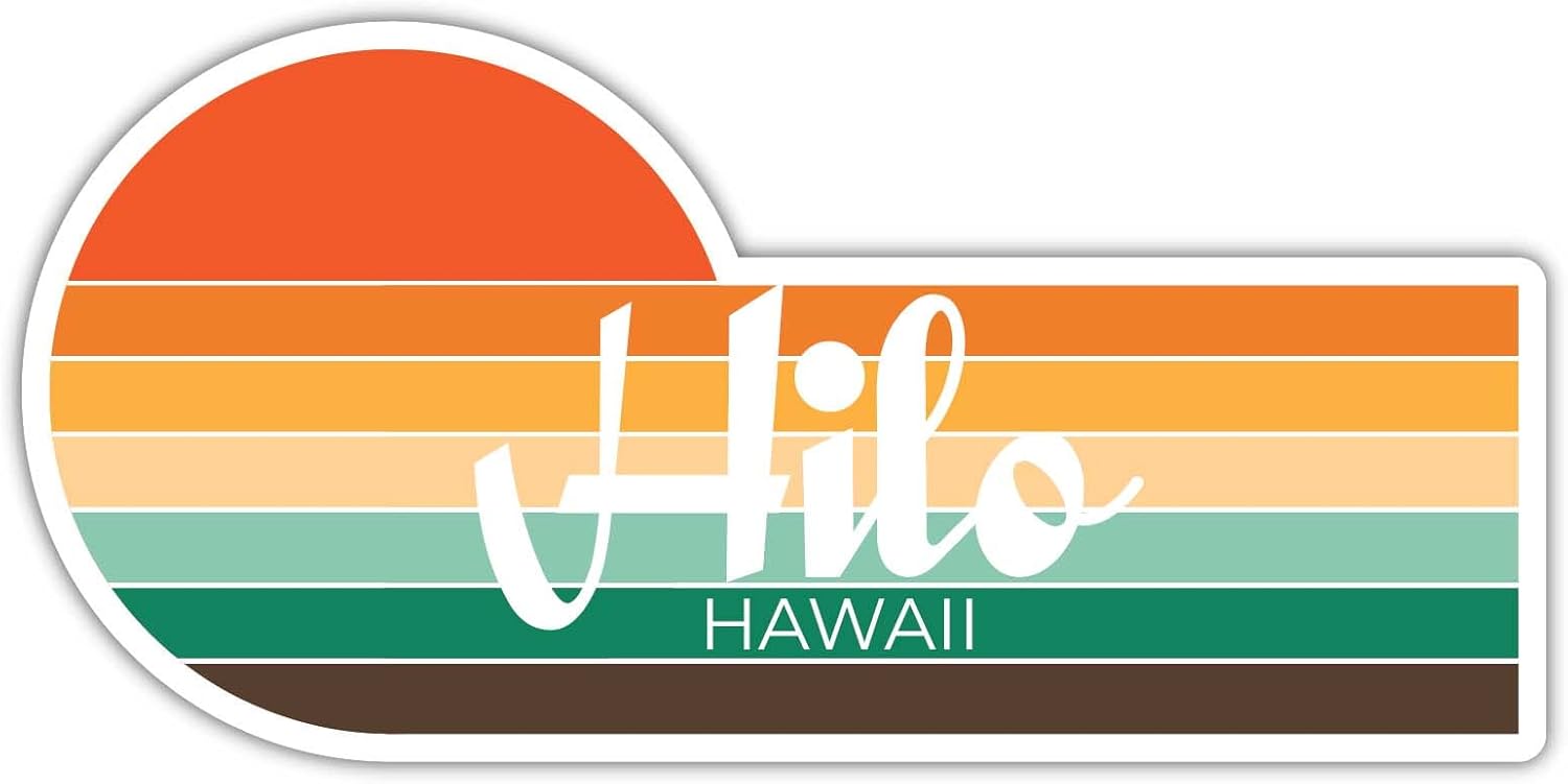 Hilo Hawaii – Adhesivo de 2 x 1.25 pulgadas, diseño estético retro vintage de Sunset City 70s