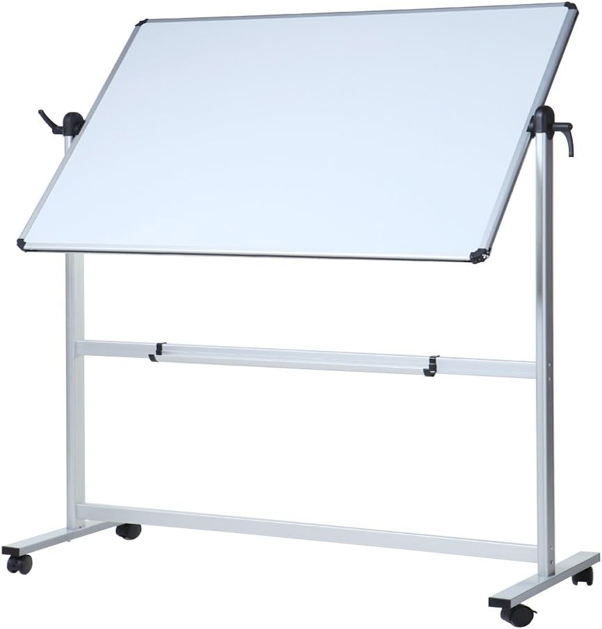 VIZ-PRO Pizarra magnética móvil de doble cara, marco y soporte de aluminio de 72 x 48 pulgadas, con 12 marcadores