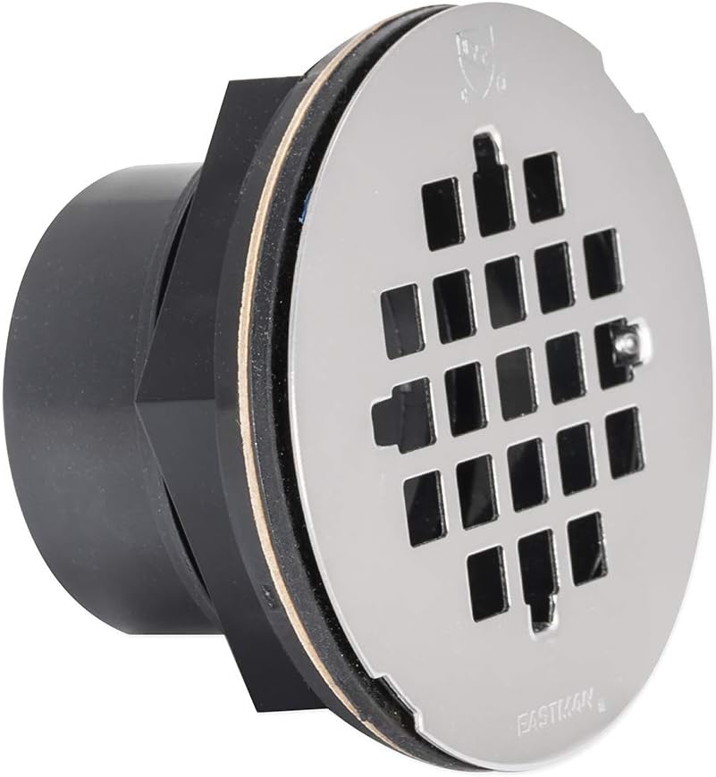 EZ-FLO Desagüe de ducha redondo de ABS de 2 pulgadas con rejilla de acero inoxidable, negro, 15316