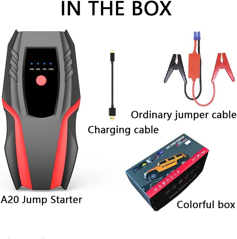 Arrancador de coche A20 malemollygebide Jump Starter portátil, arrancador de coche portátil, caja de salto para batería de automóvil, paquete de