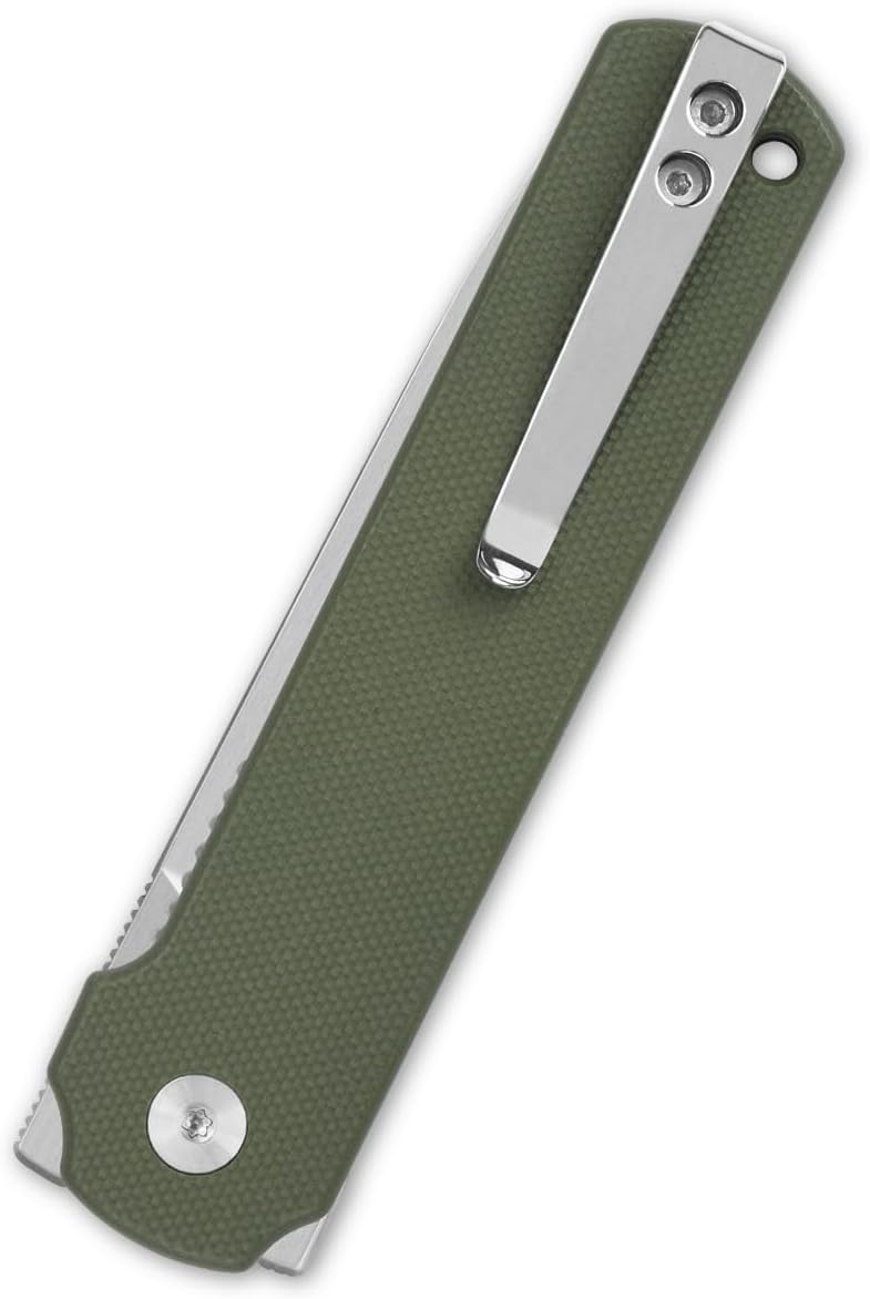 QSP Cuchillo plegable de bolsillo modelo LARK, hoja 14C28N con asas G10 y fibra de carbono, volantes delanterostraseros, peso ligero para EDC (verde