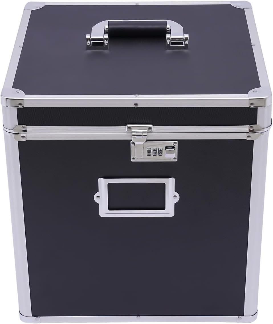 KONGKUNI Caja de almacenamiento apilable para discos de vinilo, soporte de 50 álbumes, organizador de almacenamiento de archivos portátil con