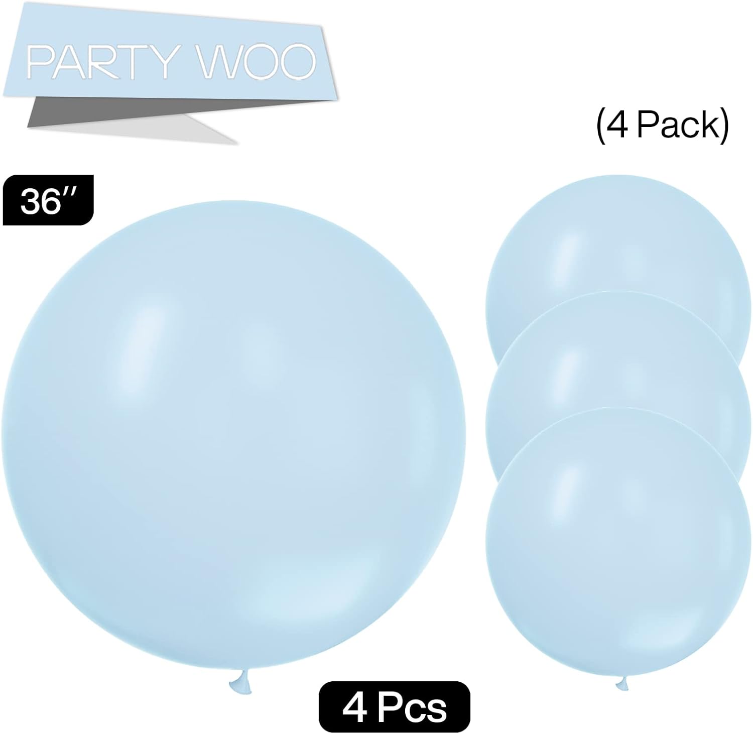 PartyWoo Globos azul pastel, 4 globos grandes de 36 pulgadas de color azul pálido, globos azules grandes para arco de globos de guirnalda de globos