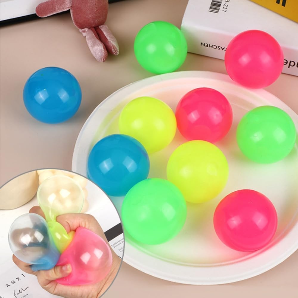 12 bolas brillantes adhesivas para pared, bolas de alivio del estrés, bolas de techo adhesivas que brillan en la oscuridad, juguete de descompresión