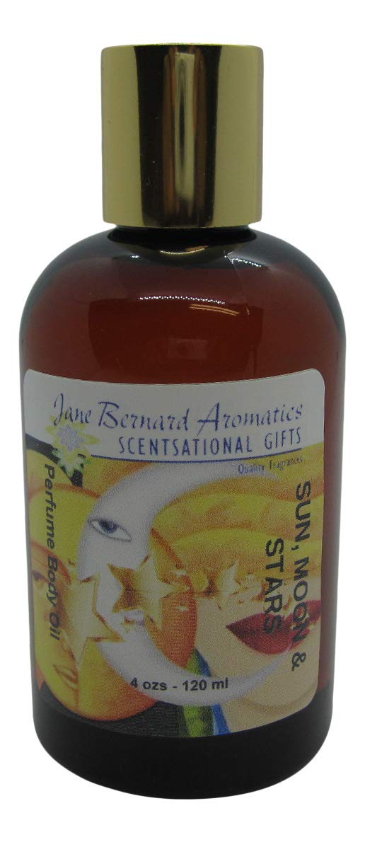 Aceite corporal de perfume inspirado en el sol, la luna y las estrellas, fragancia tipo mujer, en botella de PET ámbar de 4 onzas con tapa de disco