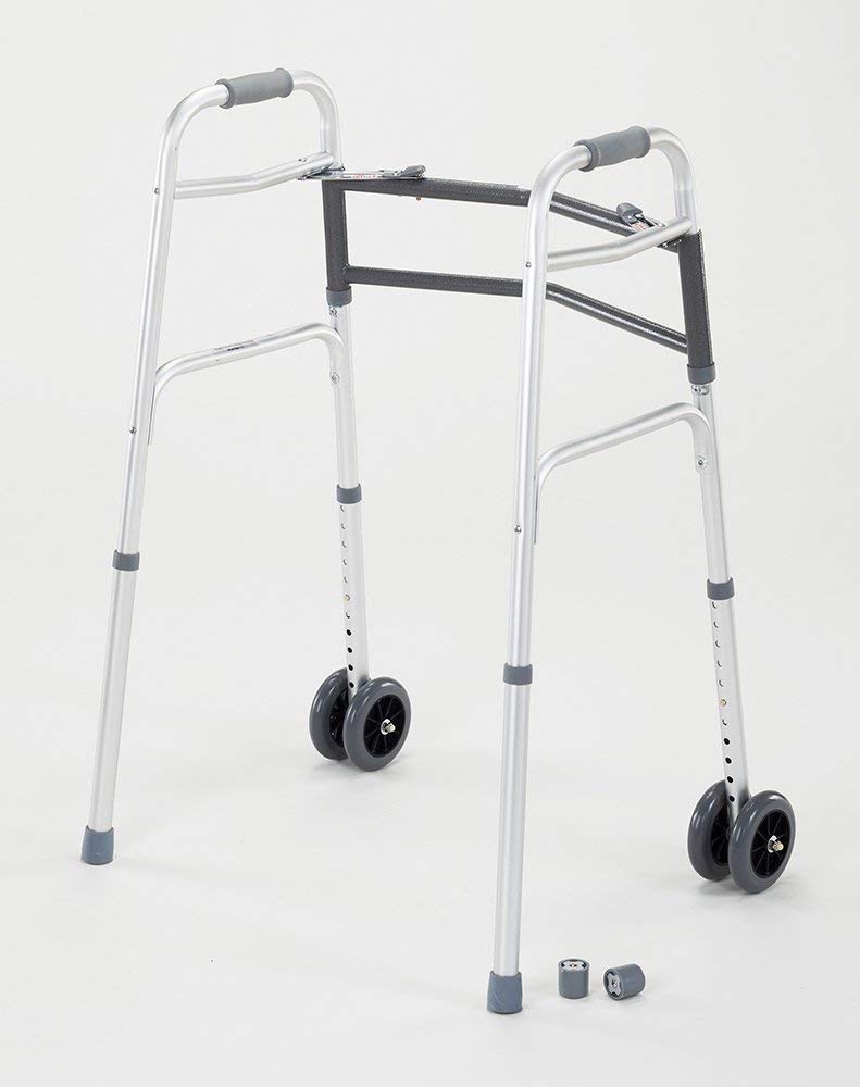 Cardinal Health CWAL0010B – Andador de aluminio resistente de doble liberación con ruedas delanteras dobles de 5 pulgadas, bariátrica, 33-43