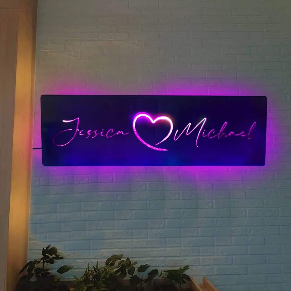 Luz nocturna personalizada con nombre de pareja colorido con nombre LED, 2 nombres, luces de neón, letrero de nombre para colgar en la pared, espejo