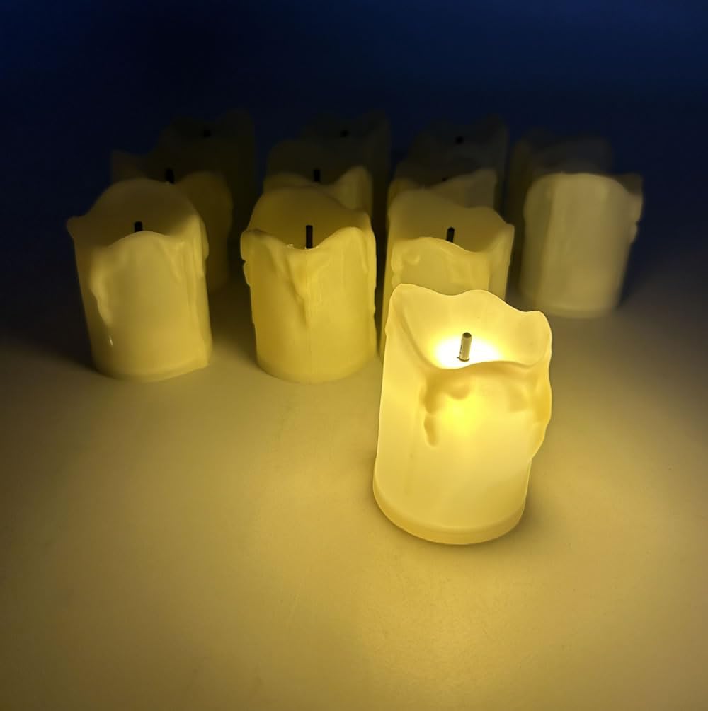 FireflyStar Vela LED de vela votiva de 12 piezas, velas votivas LED a pilas, velas de luz de té ámbar sin llama para decoraciones de Halloween