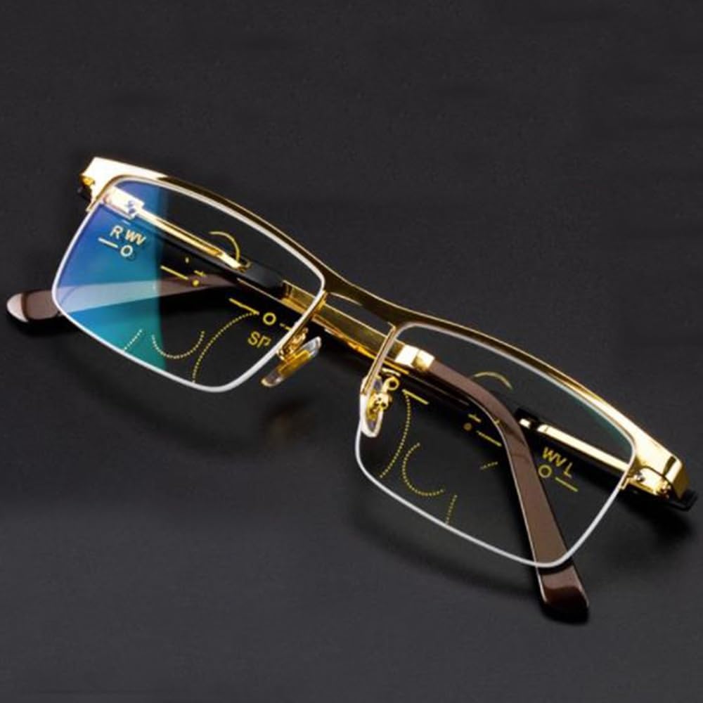 DOUKI Gafas de lectura progresivas multifocal+1.5 para hombres Gafas de sol fotocromáticas de metal medio marco lectores rectángulo