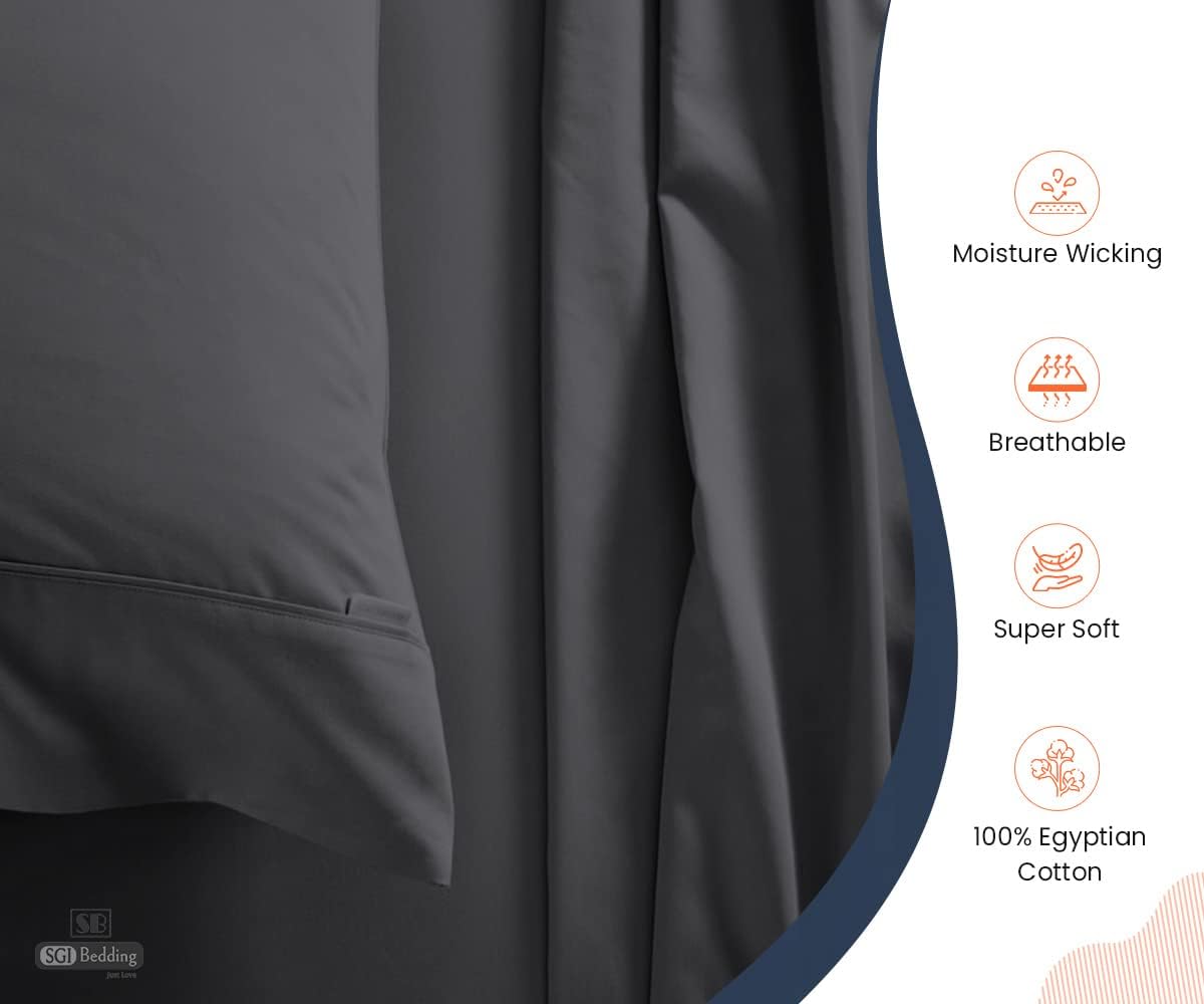 SGI – Juego de sábanas suaves de 100 % algodón, 4 piezas, 1 sábana bajera, 1 sábana encimera y 2 fundas de almohada, bolsillo profundo de 15