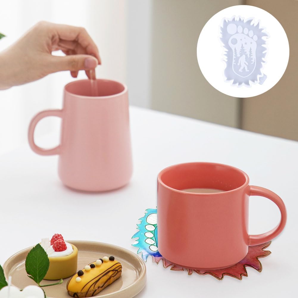 Paquete de 4 moldes para posavasos para fundición de resina Bigfoot Sasquatch de resina epoxi, soporte para tazas, moldes para manualidades,