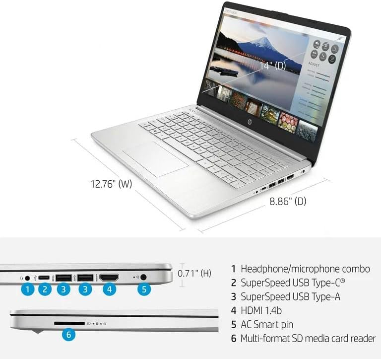 HP 14 Slim Laptop en Mistic Silver Ryzen 3 Dual Core hasta 3.5GHz 8GB RAM 128GB SSD 14in Full HD LCD Webcam WiFi HDMI Windows 11 (14-FQ – Renovado)