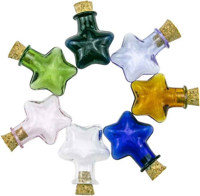 TAI DIAN Mini botellas de corcho de vidrio de color diminuto, frasco de estrella de cinco puntas, colgantes para bricolaje, manualidades, proyectos,
