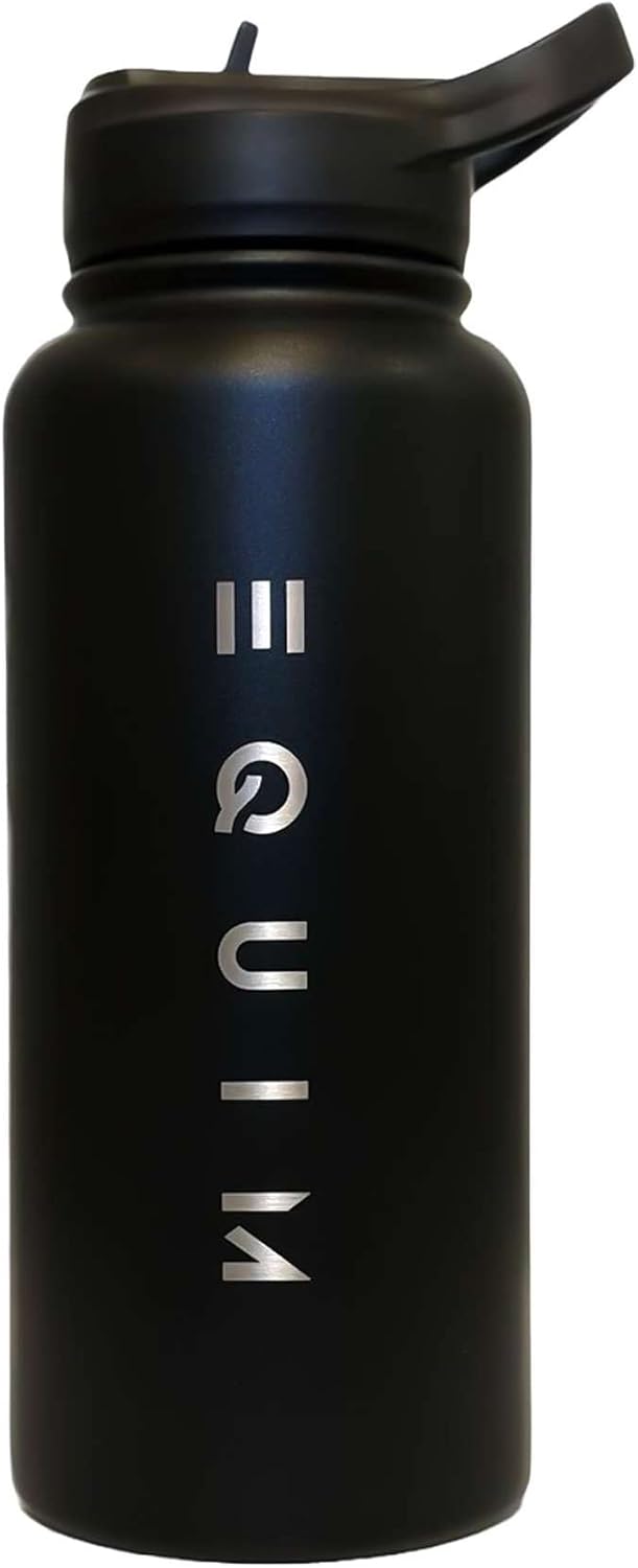 Equim – Botella de agua aislada al vacío, sin BPA, sin transferencia de sabor, acero inoxidable (negro)