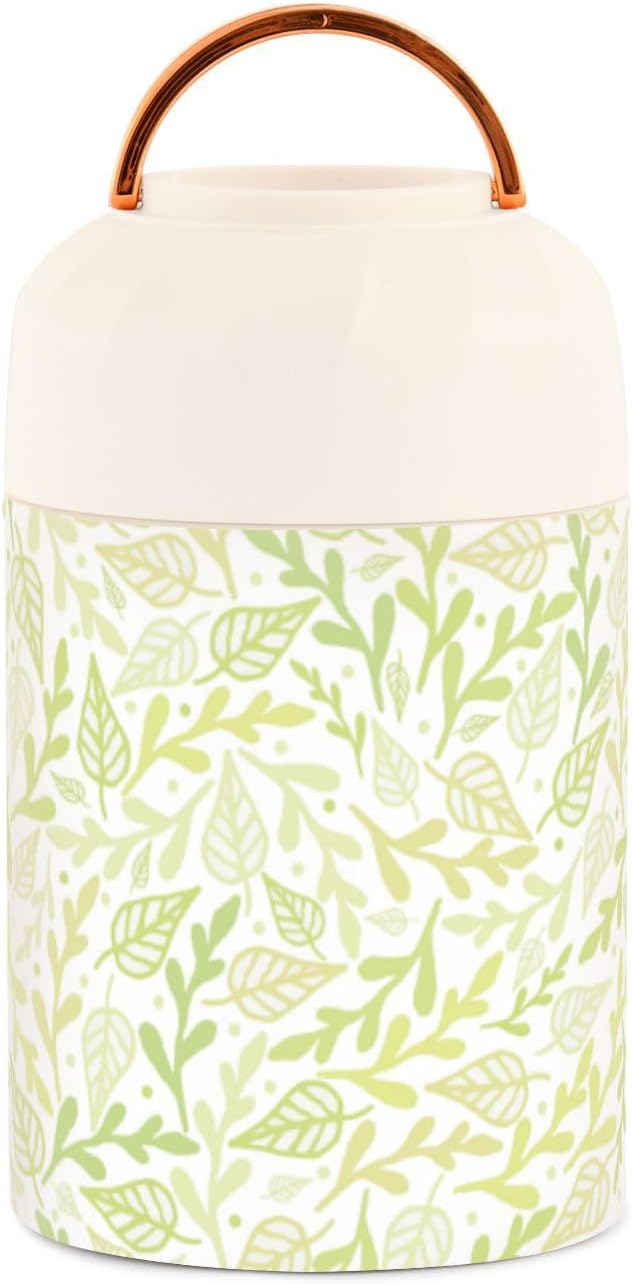Green Plant Leaf Kids Womens Insulated Food Jar Container with Spoon 17oz500ml Food Containers For Hot Stainless Steel Vacuum Leakproof Insulated
