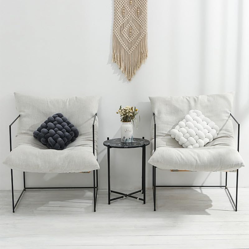 Almohada decorativa cuadrada de 13 pulgadas, almohada anudada de terciopelo blanco y camello de 8 bolas, almohada de piso para sala de estar,
