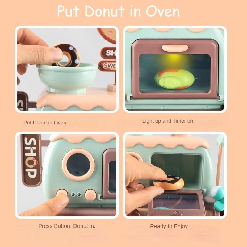 Juego de tienda de donas para niños pequeños, caja registradora y hornomicroondas incluidos, con música ligera y sonora, juguete de regalo de