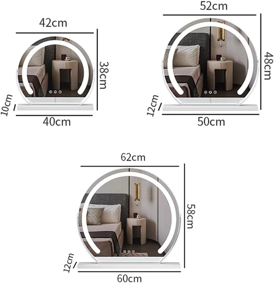 Espejo LED con luz regulable, espejo de maquillaje iluminado, espejo de tocador grande para pantalla táctil, espejo de mesa, espejo iluminado