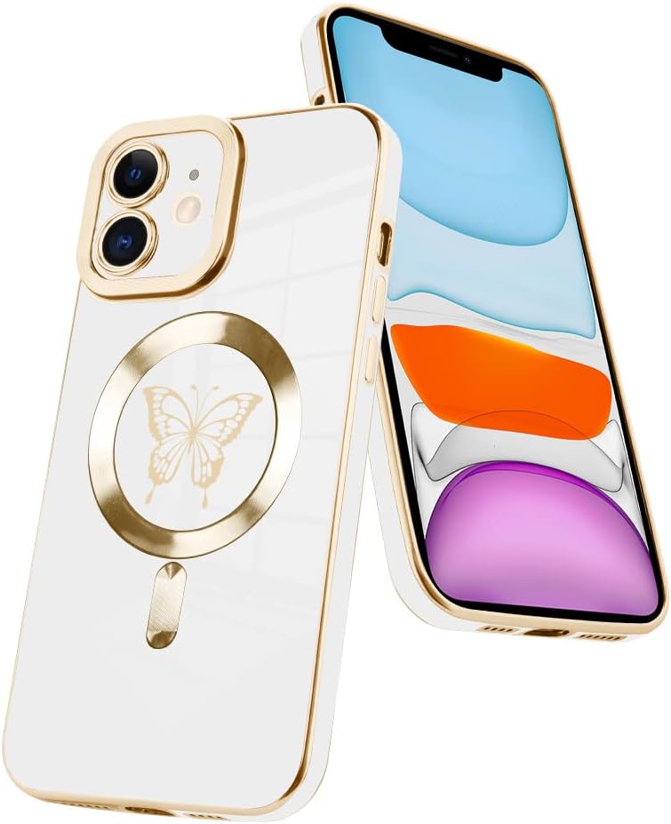 Fiyart Funda magnética diseñada para iPhone 11 compatible con carga inalámbrica MagSafe, bonita funda de teléfono con diseño de mariposa y protector