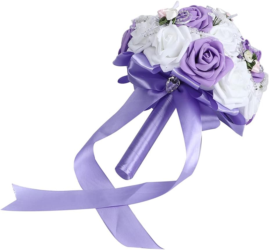 TOPINCN Ramo artificial, simulación de novia, ramo de boda, suministros de decoración para ramos de boda, centros de mesa, arreglos (morado)