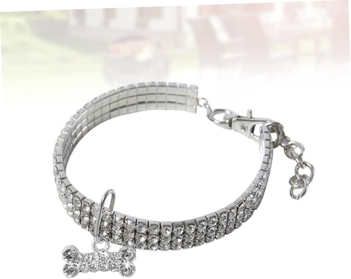 POPETPOP 1 collar de perro con diamantes de imitación, cadena elástica para el cuello de gato, collares para cachorros, collares ajustables para
