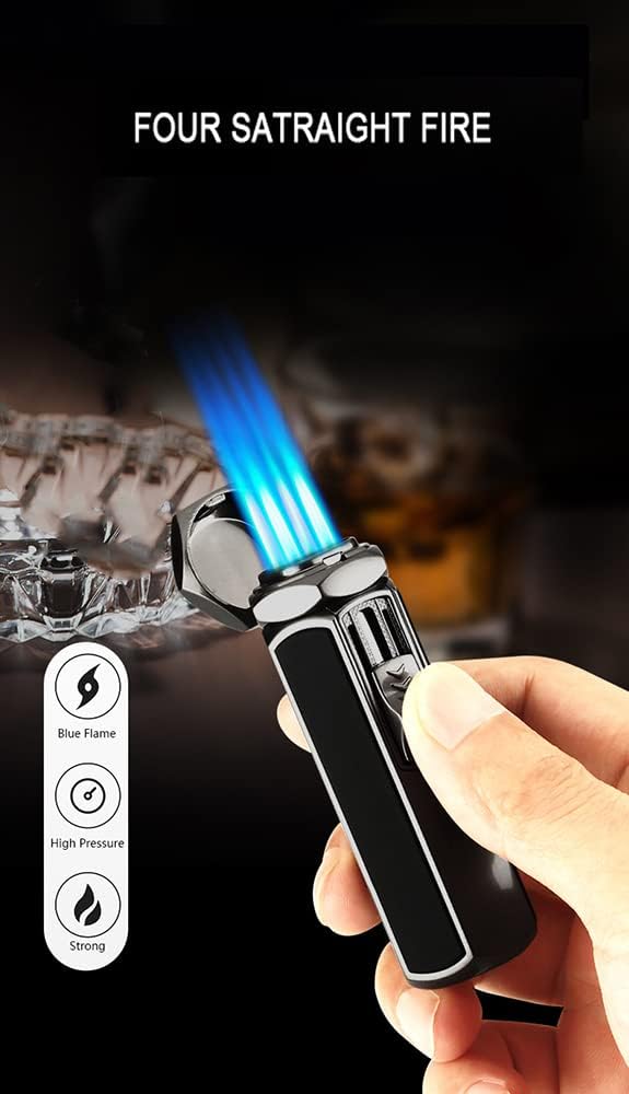 Encendedor de antorcha, encendedor de butano, resistente al viento, recargable, cuatro encendedores de llamas, gran idea de regalo para hombres y