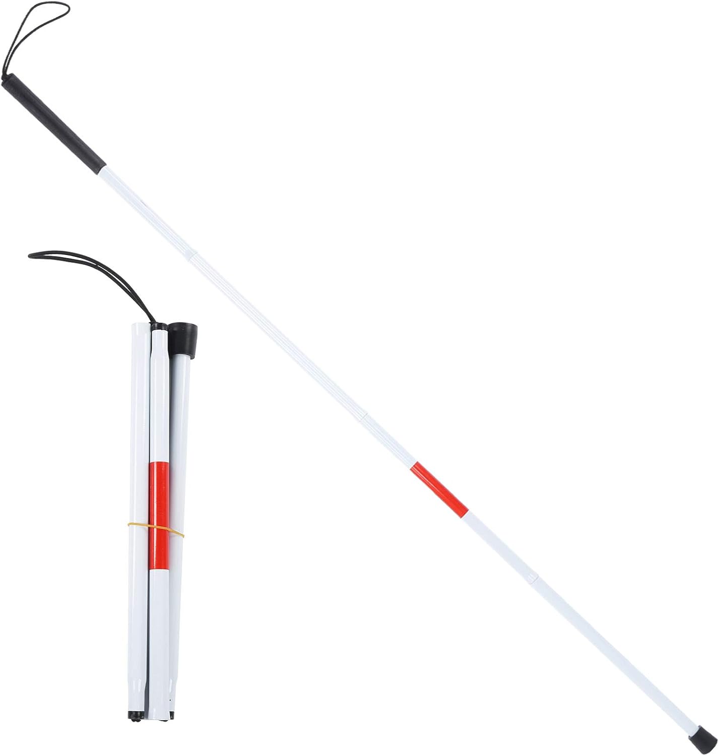 Bastón blanco para ceguera, bastones blancos para ciegos, bastón plegable reflectante blanco y rojo para personas con discapacidad visual ciega