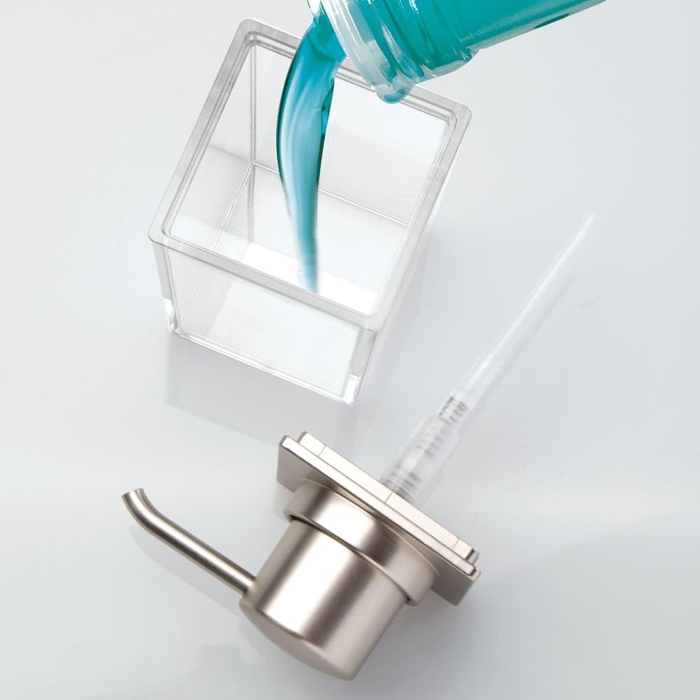 iDesign – Bomba dispensadora de jabón, colección Clarity, 10 onzas, 2.5 x 3.75 x 6.08 pulgadas, níquel transparente y cepillado