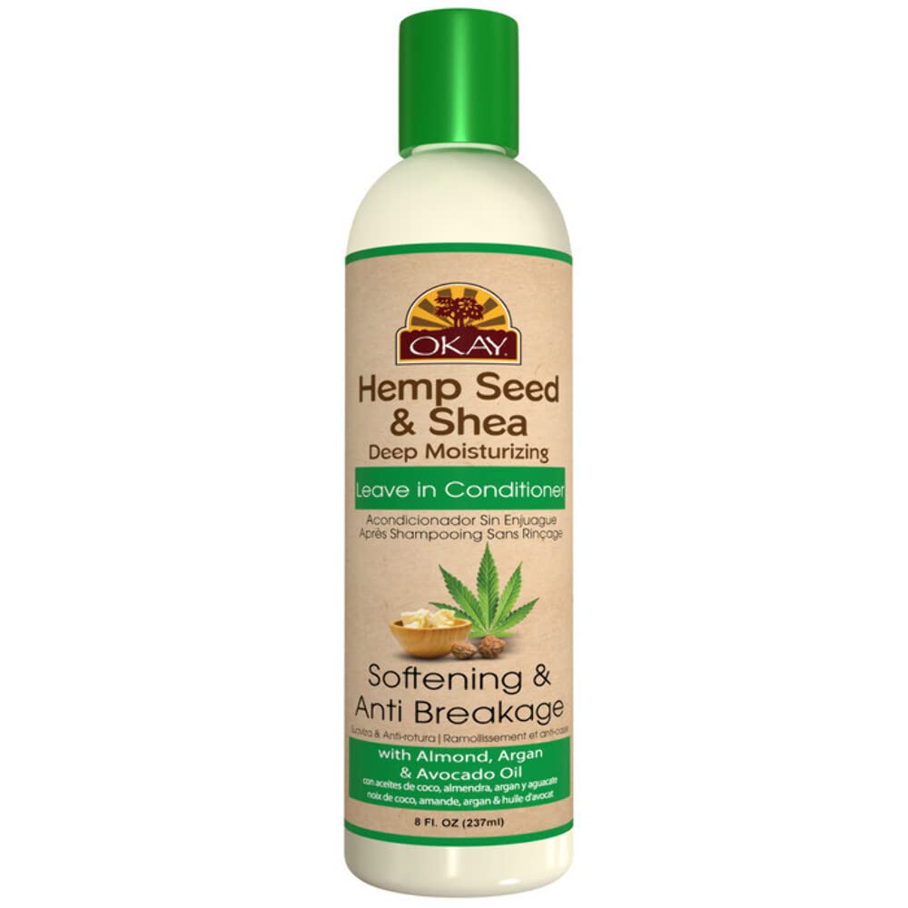 OKAY Acondicionador sin enjuague de semillas de cáñamo y karité y antirotura  Ayuda a estimular el crecimiento del cabello y evita la rotura  Sin
