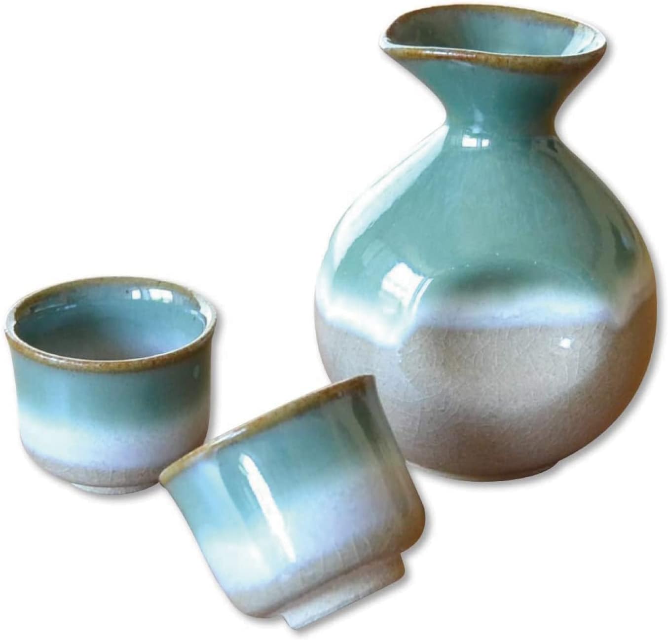 Juego de 3 utensilios Arita Imari hechos en Japón, cerámica, 1 botella Tokkuri y 2 tazas BANSHU