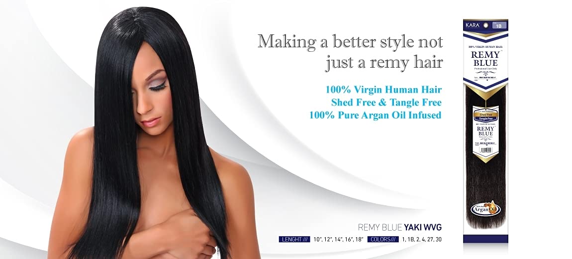 Nuevo Remy Yaky-Remy azul 100% cabello humano virgen tejido – libre de desprendimiento y sin enredos (#1B, paquetes de 16 pulgadas de 3)