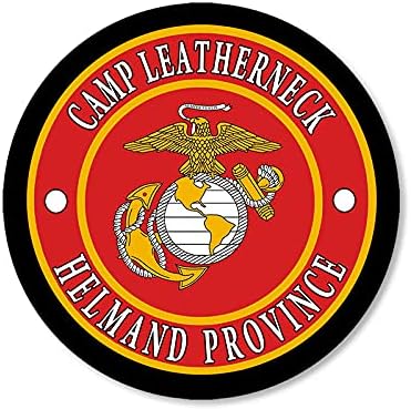 Adhesivo redondo de la base de los marines de la provincia de Helmand Camp Leatherneck (4 pulgadas) USMC con licencia