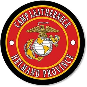 Adhesivo redondo de la base de los marines de la provincia de Helmand Camp Leatherneck (4 pulgadas) USMC con licencia Adhesivo redondo de la base de los marines de la provincia de Helmand Camp Leatherneck (4 pulgadas) USMC con licencia