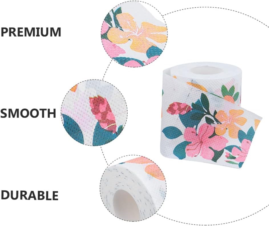 jojofuny Regalos a granel, 2 rollos de papel higiénico floral para fiesta, papel higiénico de dinero falso con flores novedosas, rollo de papel