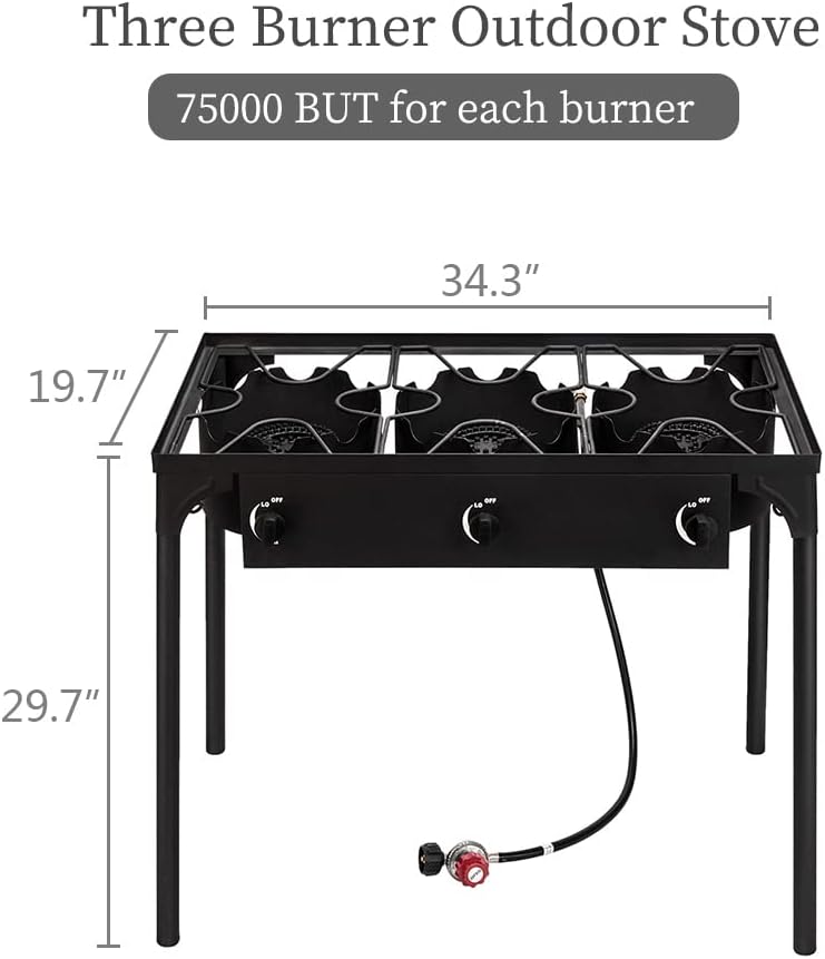 Estufa de campamento al aire libre Cocina de gas propano de alta presión quemador portátil de hierro fundido para patio (tres quemadores 225000-BTU)