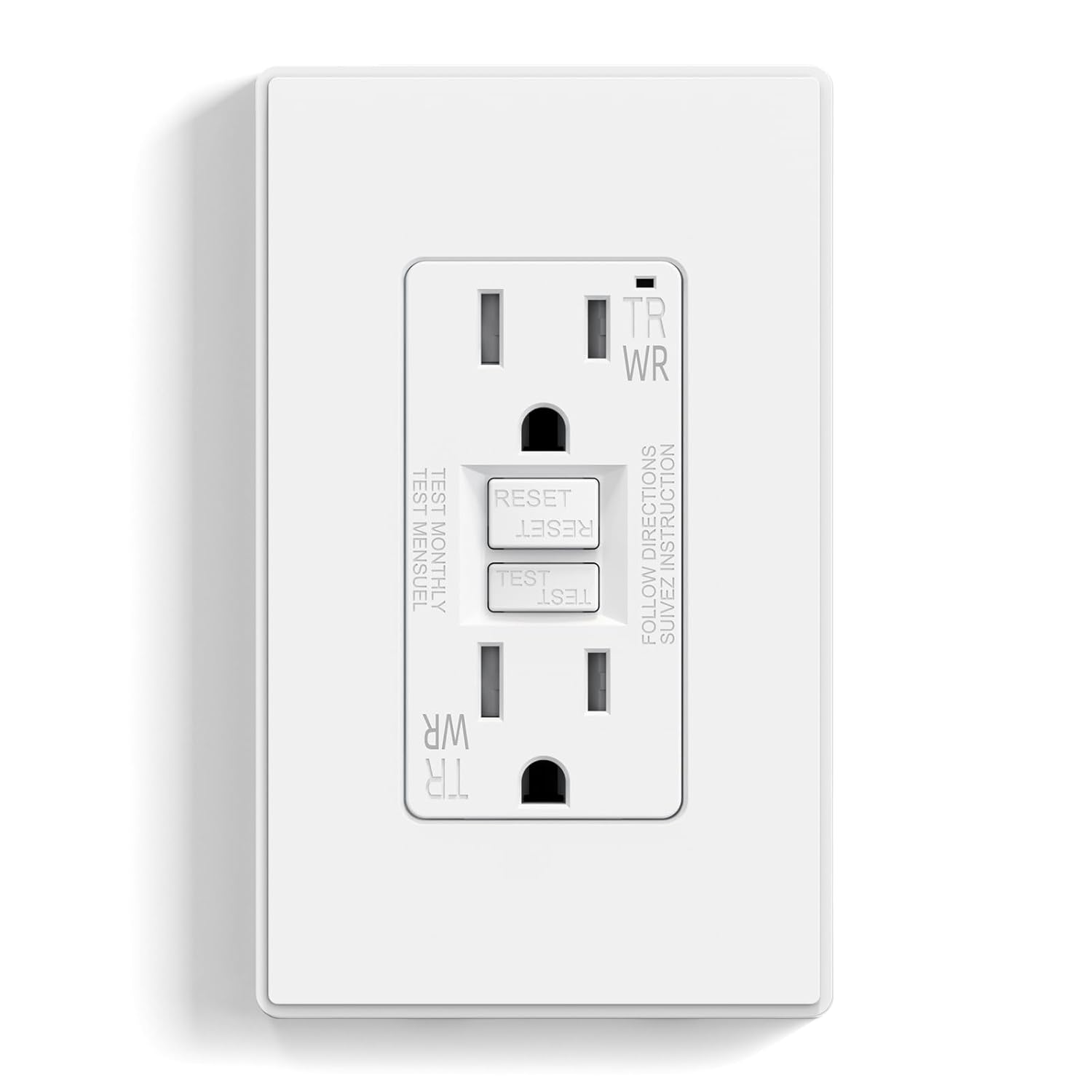 ELEGRP GFCI – Toma de corriente GFI de autoprueba de 15 amperios con diseño más delgado, receptáculo GFCI resistente a la intemperie y a