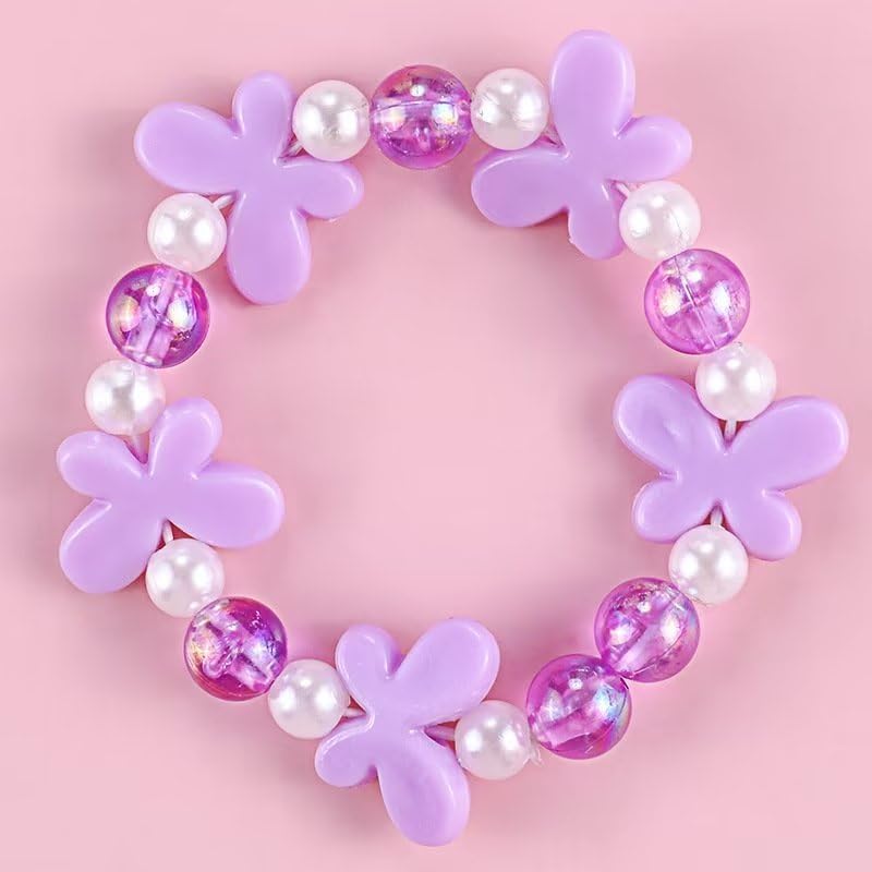Juego de collares y pulseras de cuentas para niñas, dije de mariposa de flores, collar elástico, regalos de fiesta, disfraz, regalo de joyería