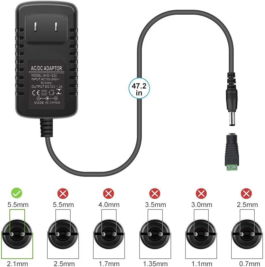 Fuente de alimentación LED de 12 V, 2 A, adaptador de CA de 24 W, transformador de CA de 100-240 V a 12 V CC, fuente de alimentación de 12 V para