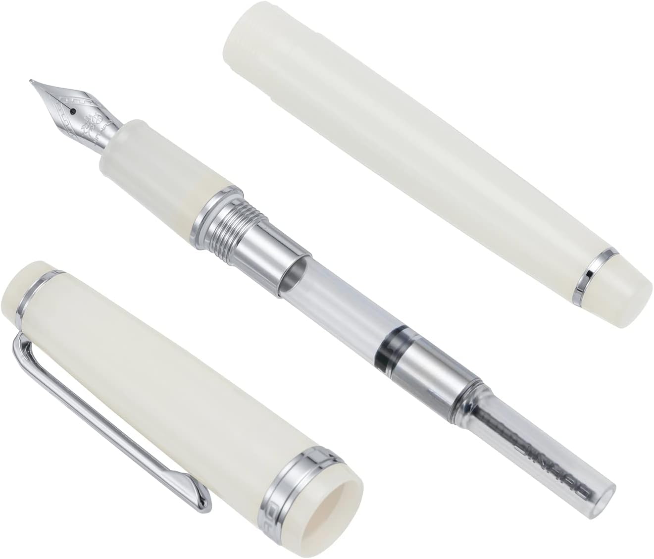 Jinhao 82 – Pluma estilográfica acrílica, punta extra fina iridio con convertidor de tinta, blanco marfil transparente, diseño clásico, bolígrafo de