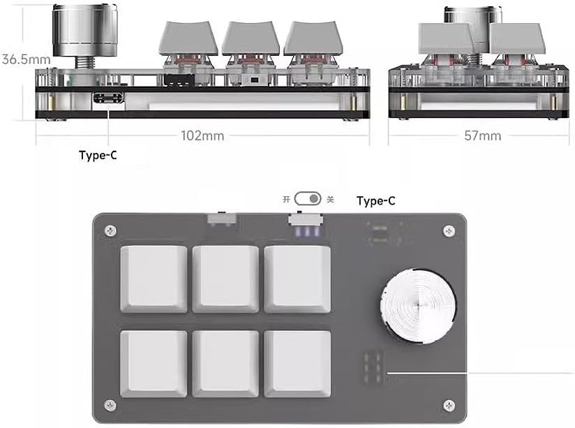 Cuifati Mini teclado de 6 teclas con perilla, teclado mecánico para juegos con una sola mano, con 6 teclas totalmente programables, para, para