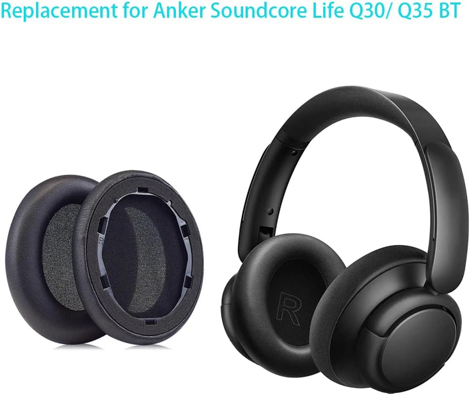 Almohadillas de repuesto Q30Q35 para Anker Soundcore Life Q30BT Q35BT Soundcore Auriculares Auriculares Funda de cuero Orejera, Negro