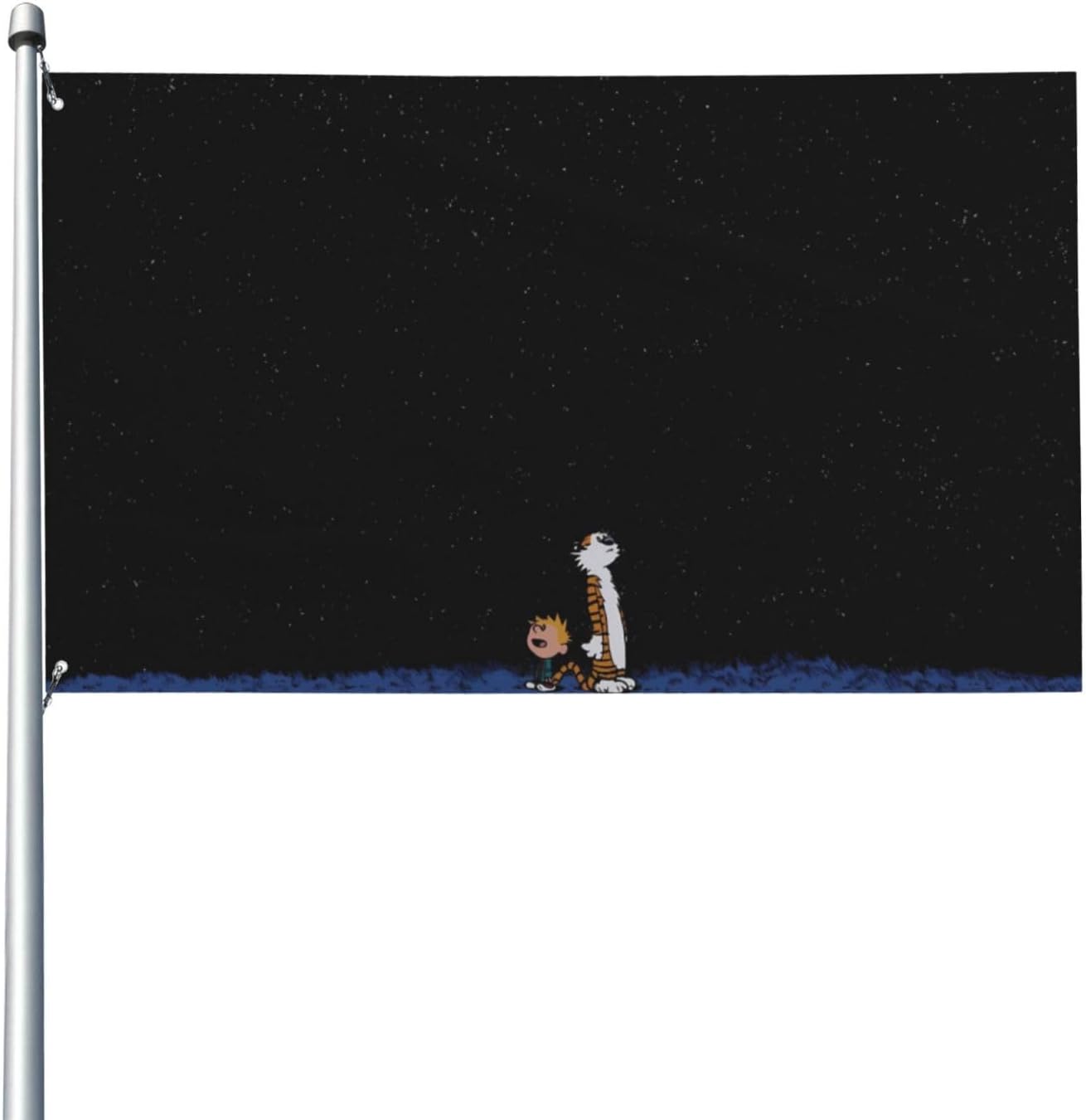 Calvin Comic and Hobbes – Bandera de jardín para exteriores de 3 x 5 pies, linda bandera de dibujos animados para dormitorios universitarios,