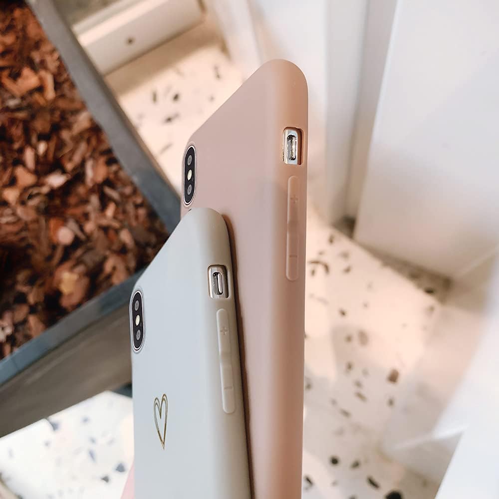 Ownest Funda protectora delgada compatible con iPhone Xs Max para iPhone Xs Max de silicona líquida suave, patrón de corazón dorado, a prueba de