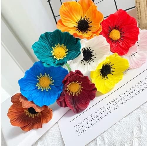 10 ramos de flores artificiales de 11 pulgadas, flores de amapola, anémona sintética de poliuretano, flores silvestres falsas para mesa de cocina,
