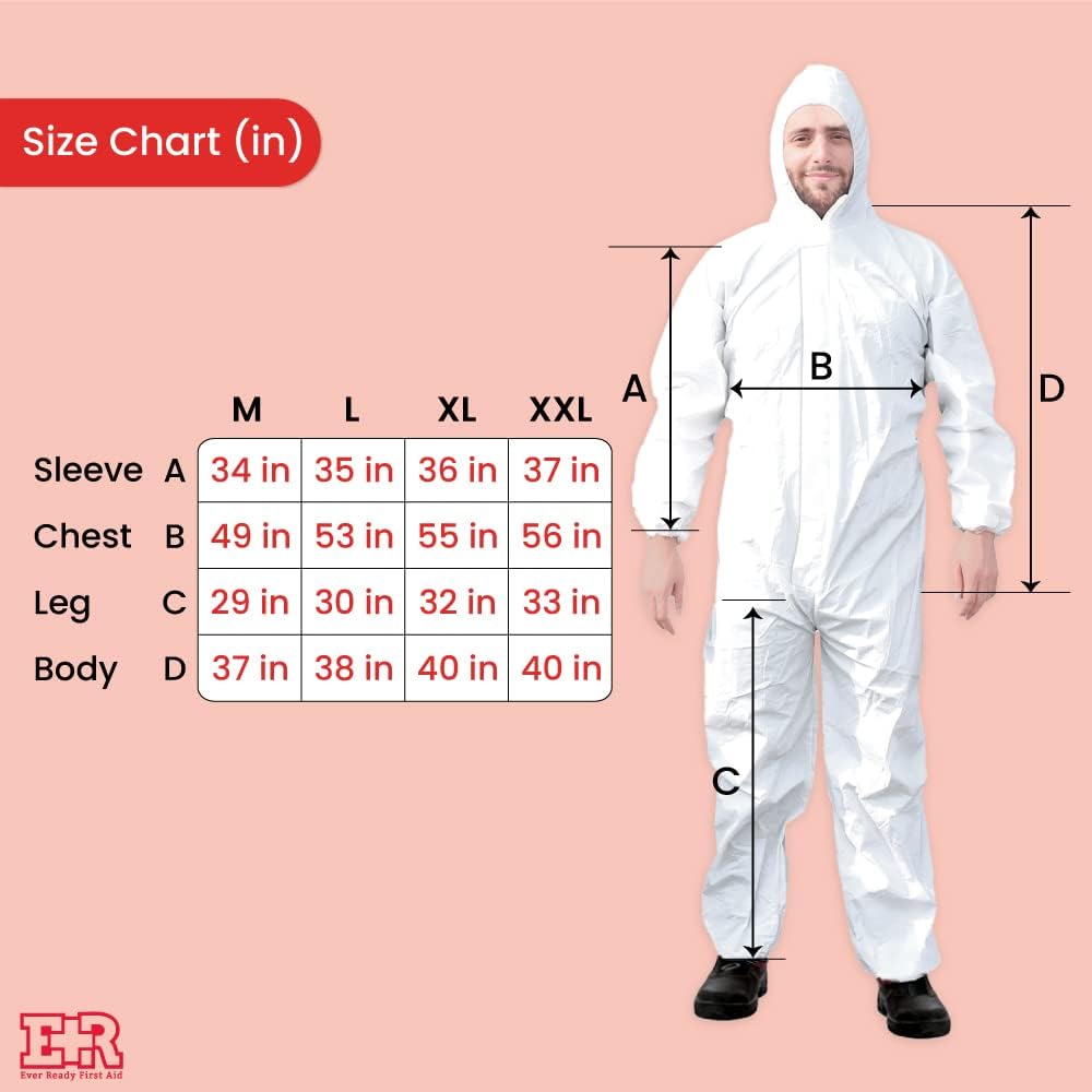Ever Ready First Aid Traje cubierto microporoso desechable del mono con las muñecas elásticas, tobillos elásticos, cintura elástica y capucha