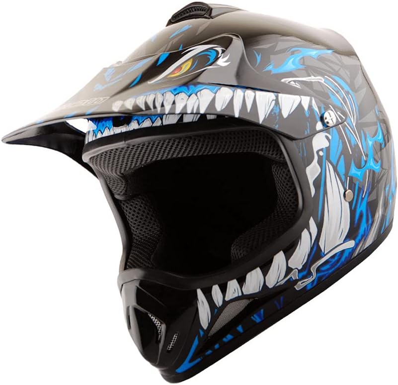 WOW Casco de motocross BMX MX ATV Dirt Bike Dianasour Dragon + gafas + guante marciano juvenil