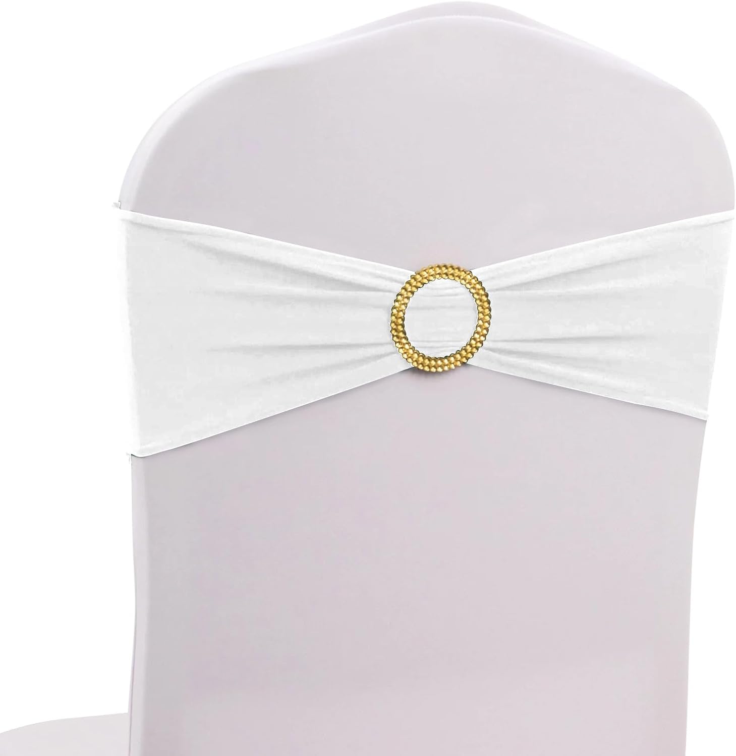 Efavormart – Paquete de 5 bandas para sillas de elastano blanco con hebillas de diamantes de imitación dorados, elegantes bandas elásticas para